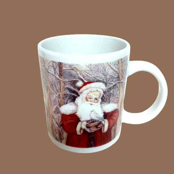 Vintage Christmas Mug Santa Claus Winter Forest Woodland Holiday Coffee Cup - Picture 2 of 12